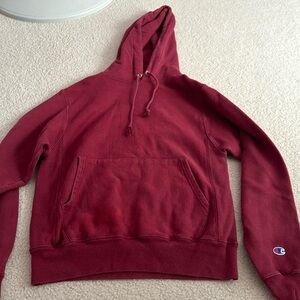 Champion red hoodie.